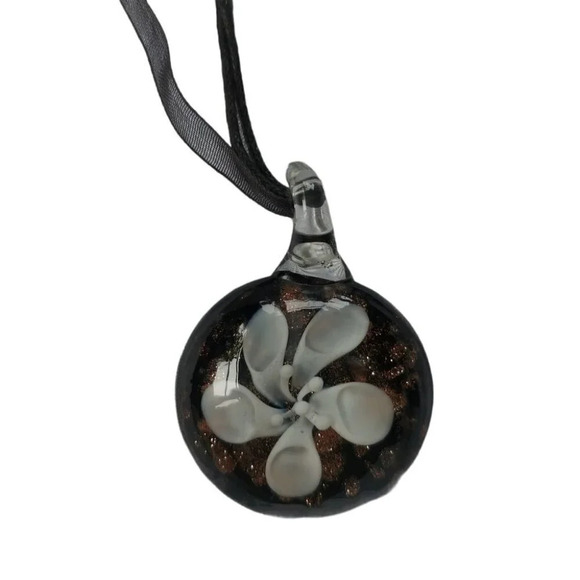 Handmade Glass Pendant & Earring Set, Copper/Black - Picture 2 of 7